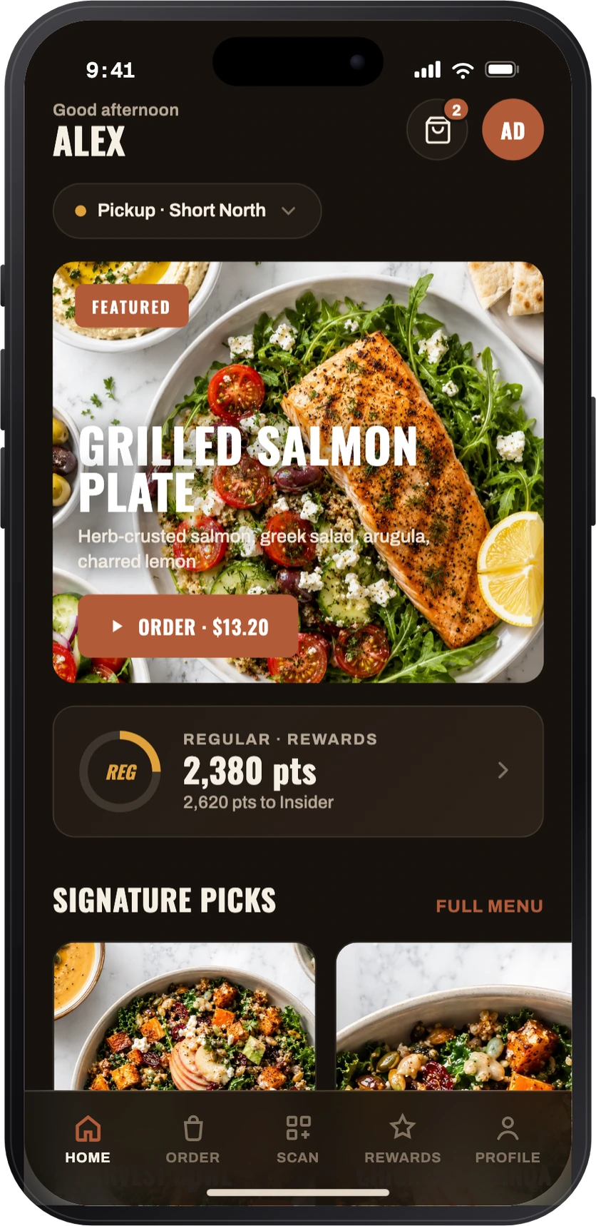Native order-ahead app, Bold design variant