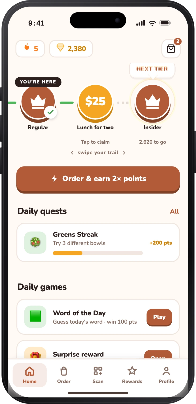 Branded loyalty experiences running in the app